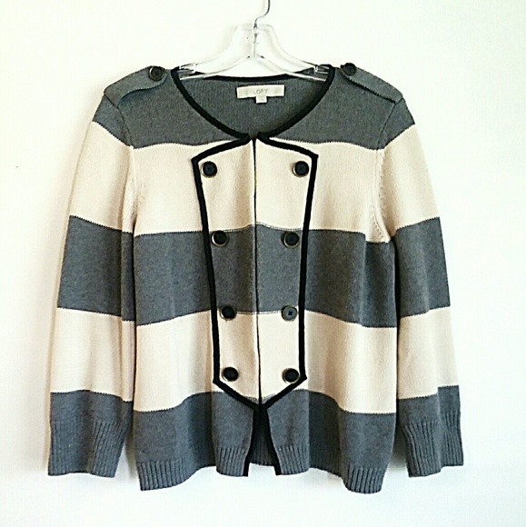 LOFT Sweaters - LOFT STRIPPED SWEATER JACKET SIZE LARGE EUC!